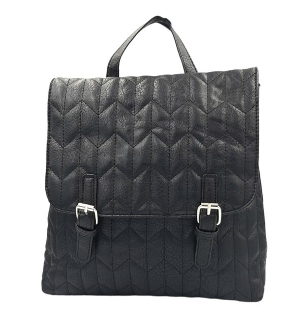 Γυναικεία τσάντα πλάτης (BACKPACK) καπιτονέ Μαύρη που κλείνει με καπάκι