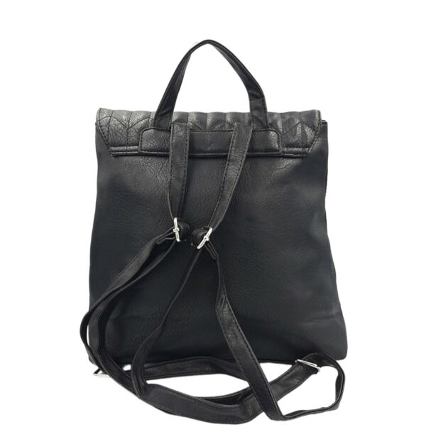 Γυναικεία τσάντα πλάτης (BACKPACK) καπιτονέ Μαύρη που κλείνει με καπάκι - Image 4